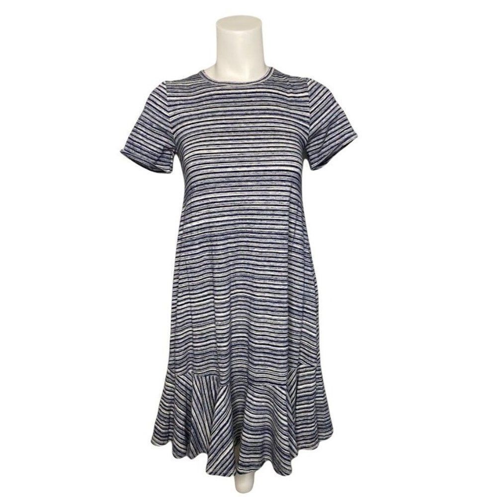 LuLaRoe Maurine Blue‎ White Stripe Dress *Altered* XXS